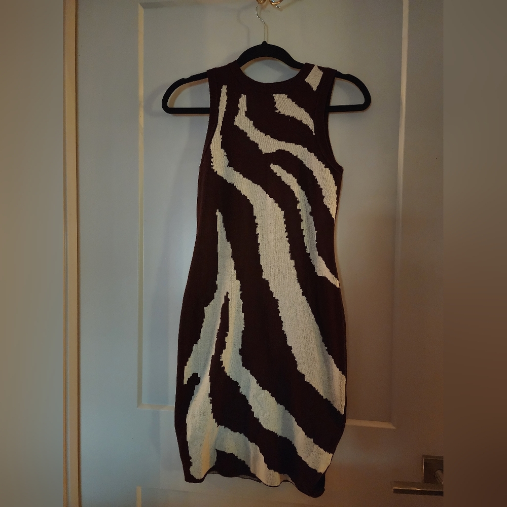 SHEIN Brown and Cream Patterned Mini Dress